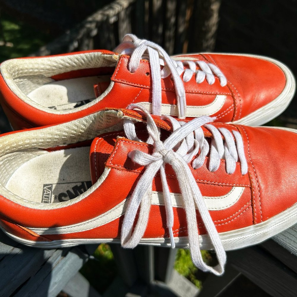 Vans Men's US 11 Eleven Orange Skate Sneakers Leather Old Skool
